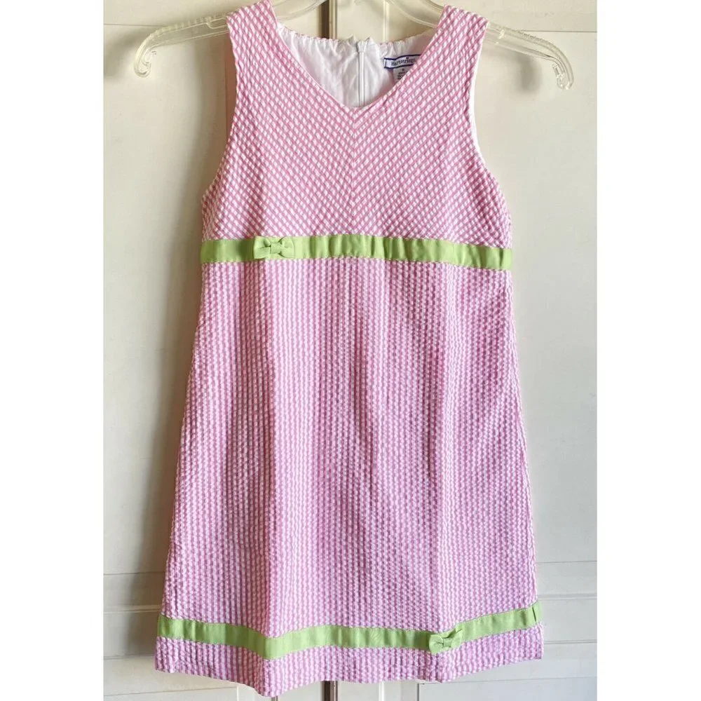 Hartstrings‎ Girl’s Sleeveless Pink White Seersucker Cotton Easter Dress Sz 8